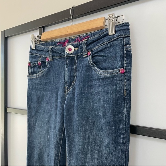 [12] Girls Levi’s Funky Fuchsia Pink Bejewelled Diamond Flare Leg Blue Jeans - Picture 4 of 11